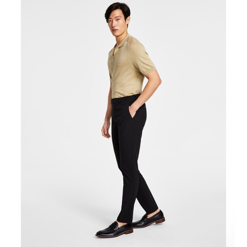 $95 NEW CALVIN KLEIN MENS 28X30 SOLID BLACK SKINNY TROUSERS DRESS PANTS SLACKS - Picture 2 of 13
